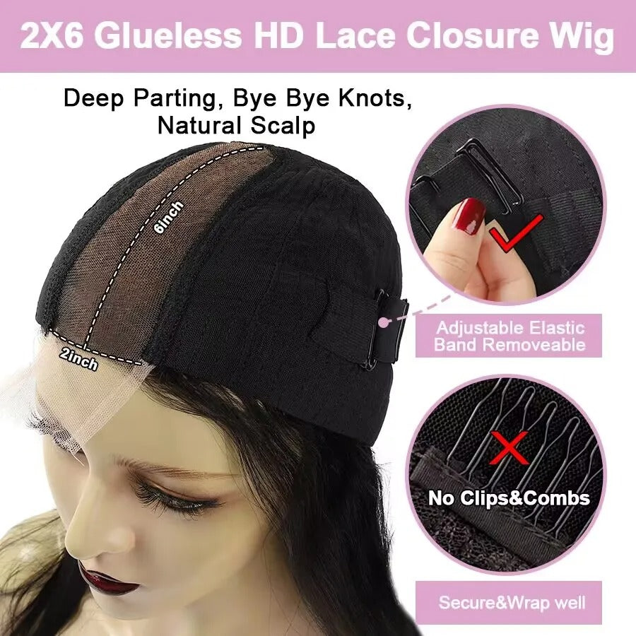 WOWANGEL Straight 2X6 HD Lace Closure Wig Wear & Go Glueless Wig