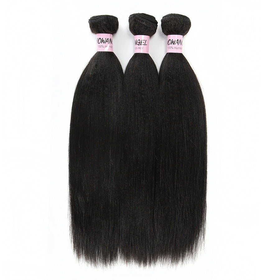 WOWANGEL straight human hair bundles, 100% natural black, sleek and silky texture. High-quality, durable, and perfect for a smooth, polished look.