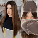 BELLA Brown Highlight Luxury Raw Hair 9X5 Lace Front Wigs Straight - wowangel