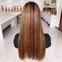 BELLA Brown Highlight Luxury Raw Hair 9X5 Lace Front Wigs Straight - wowangel