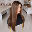 BELLA Brown Highlight Luxury Raw Hair 9X5 Lace Front Wigs Straight - wowangel