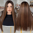 BELLA Brown Highlight Luxury Raw Hair 9X5 Lace Front Wigs Straight - wowangel