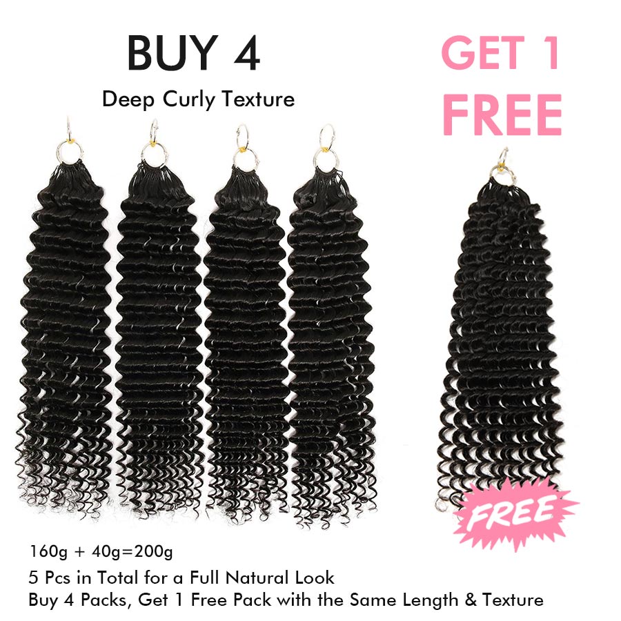 BUY 4 GET 1 FREE | Kinky Curly/ Deep Curly Pre-Separated Feather Crochet Miracle Knots Boho Braids - wowangel
