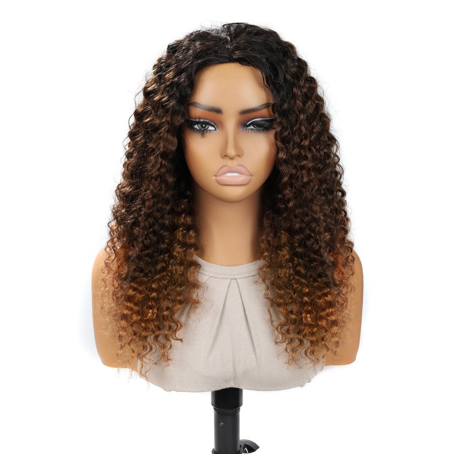 Clearance Deal | Copper Ombre Colour Half Wig Deep Wave Seamless Flip Over Wigs Beginner Friendly - wowangel