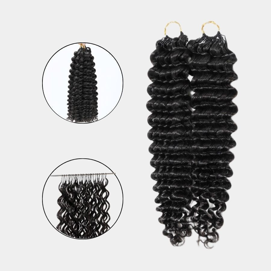 Clearance Deal | Deep Wave Pre-Separated Feather Crochet Human Hair Extensions for Miracle Knots Boho Braids - wowangel