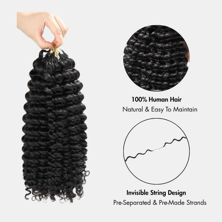 Clearance Deal | Deep Wave Pre-Separated Feather Crochet Human Hair Extensions for Miracle Knots Boho Braids - wowangel