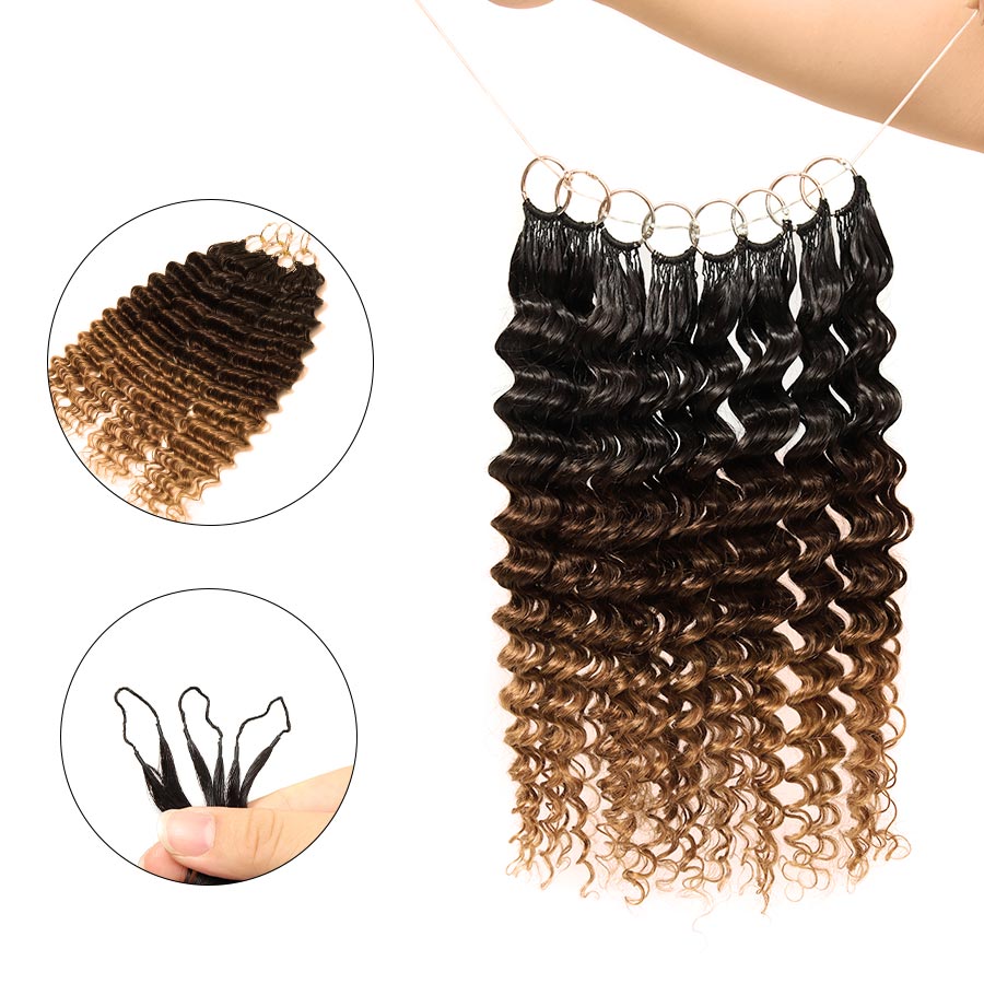 WOWANGEL Deep Wave 1B/4/30 Ombre Color Pre-Separated Feather Crochet Human Hair Extensions