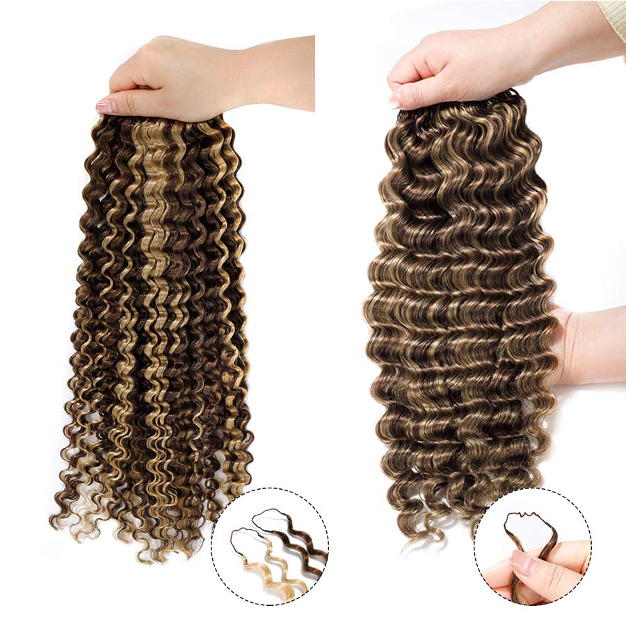 USA Shipping| Miracle Knots Crochet Hair Honey Blonde Highlight Pre-Separated Feather Crochet Human Hair Extensions Deep Wave