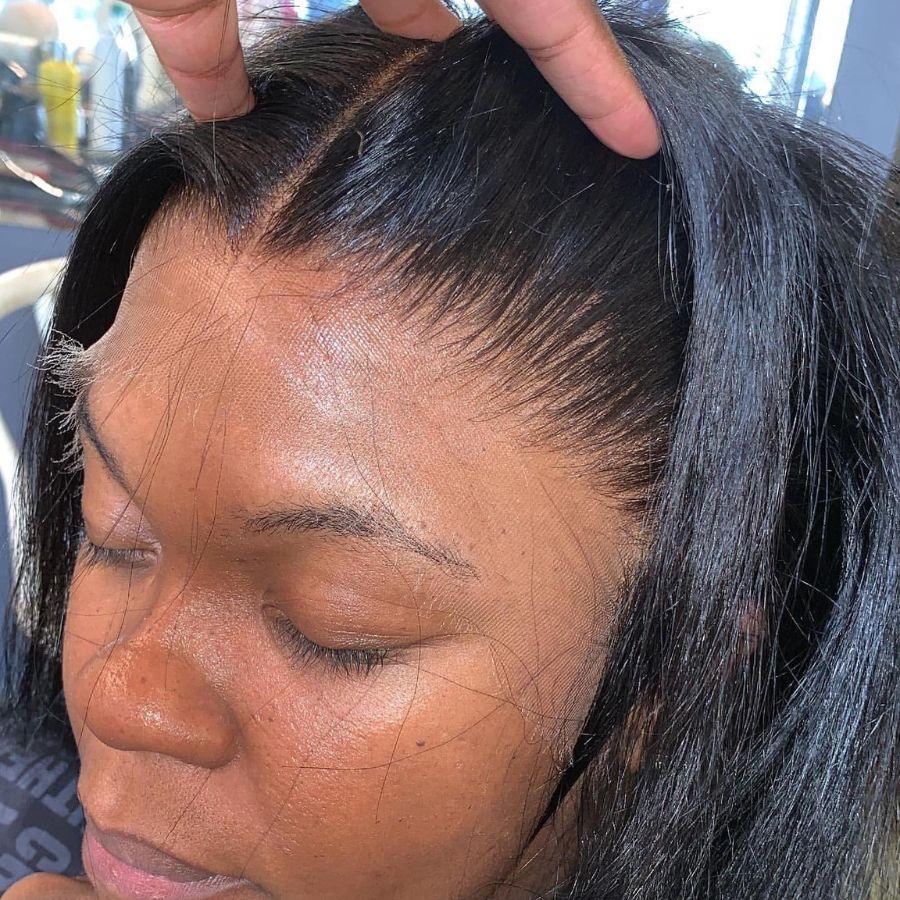 HD lace frontal application on woman's head