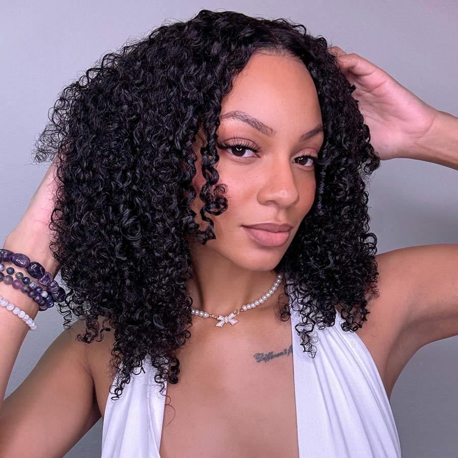 WOWANGEL Tight Curly 13X6 HD Lace Front Wig worn by a model, showcasing natural hairline and realistic texture.