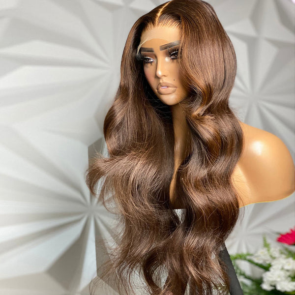 WOWANGEL Light Brown Color 13X6 HD Lace Front Wigs Body Wave Closure Wig