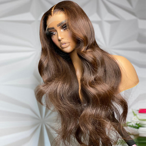 WOWANGEL Light Brown Color 13X6 HD Lace Front Wigs Body Wave Closure Wig