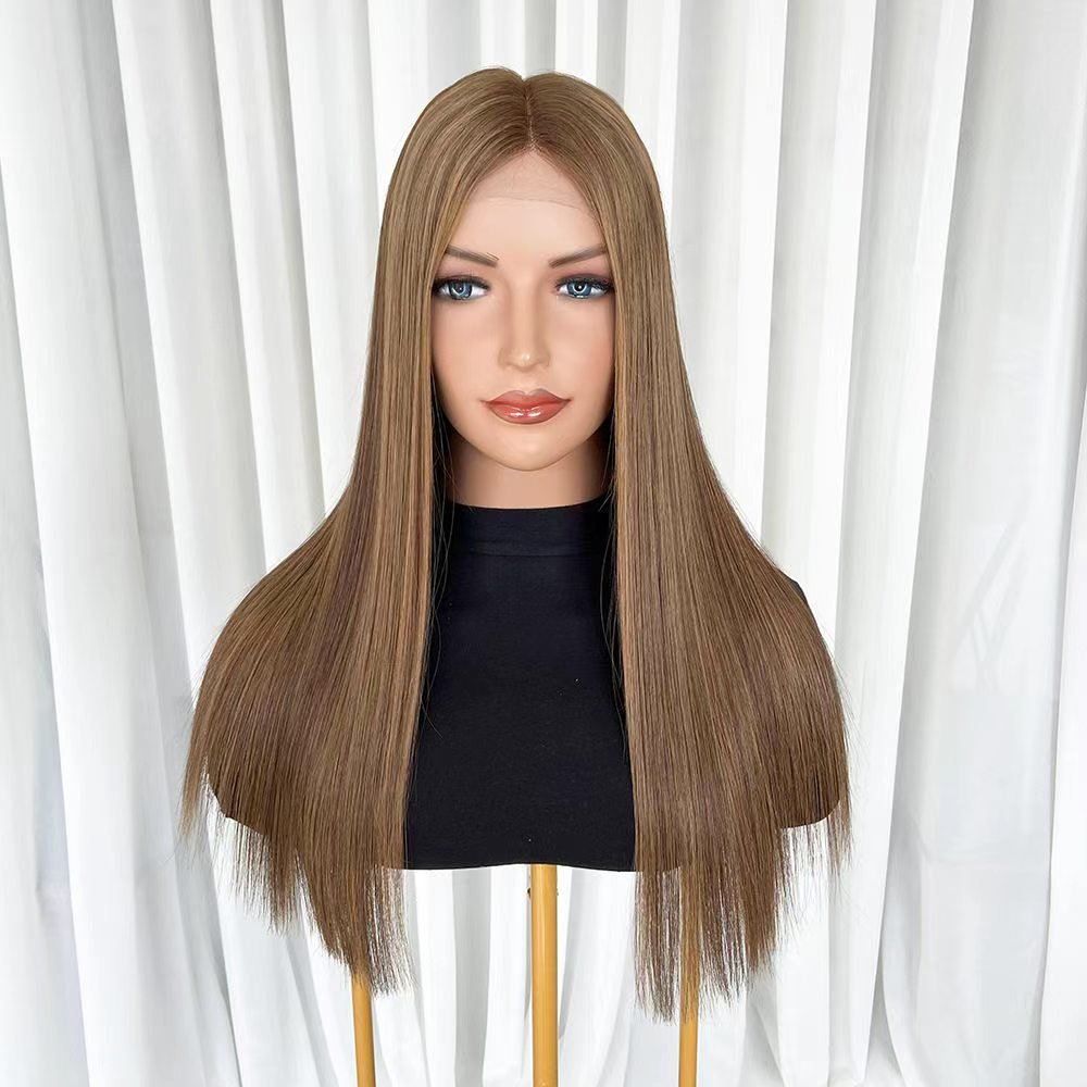 MILA Chestnut Brown Highlight Luxury Raw Hair 9X5 Lace Front Wigs Straight - wowangel