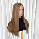 MILA Chestnut Brown Highlight Luxury Raw Hair 9X5 Lace Front Wigs Straight - wowangel