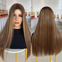 MILA Chestnut Brown Highlight Luxury Raw Hair 9X5 Lace Front Wigs Straight - wowangel