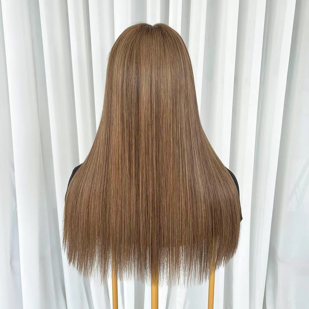 MILA Chestnut Brown Highlight Luxury Raw Hair 9X5 Lace Front Wigs Straight - wowangel