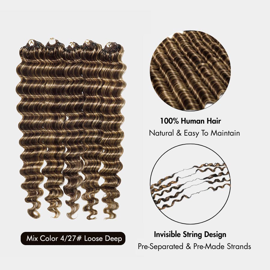 USA Shipping| Miracle Knots Crochet Hair Honey Blonde Highlight Pre-Separated Feather Crochet Human Hair Extensions Deep Wave
