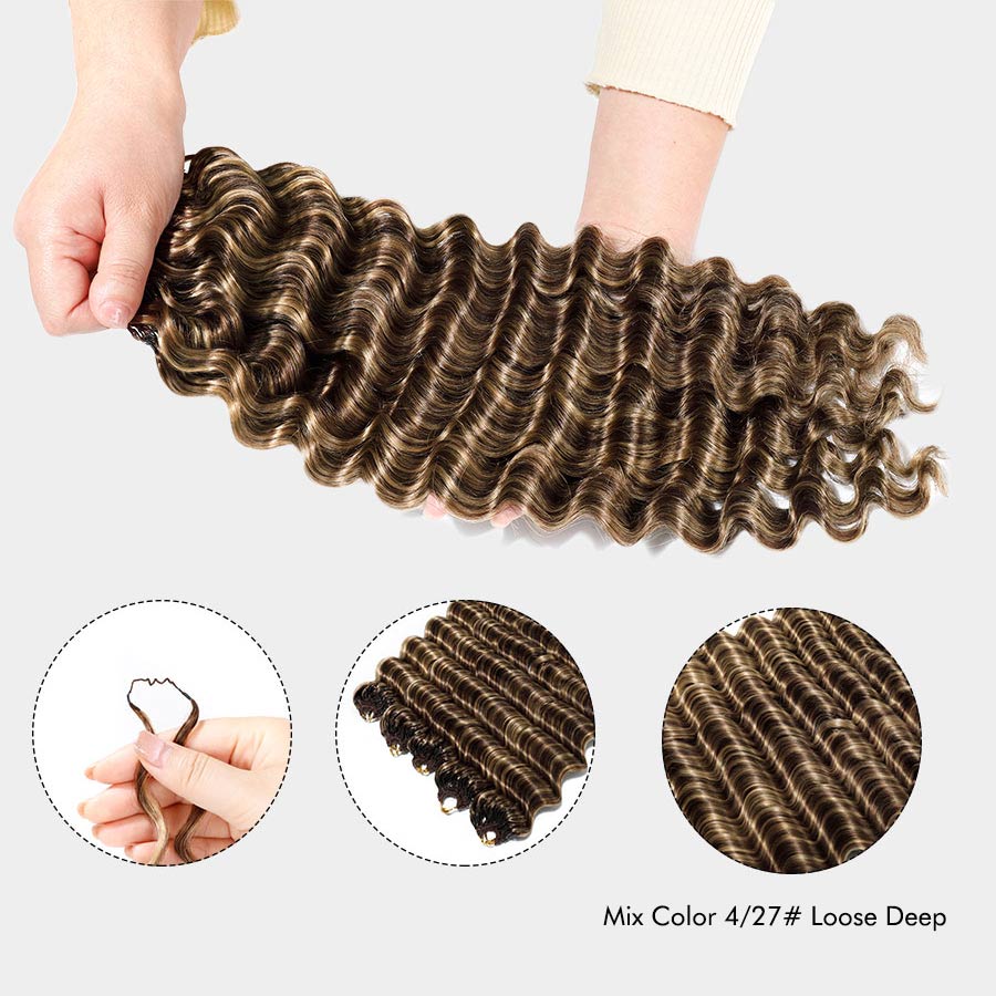 USA Shipping| Miracle Knots Crochet Hair Honey Blonde Highlight Pre-Separated Feather Crochet Human Hair Extensions Deep Wave