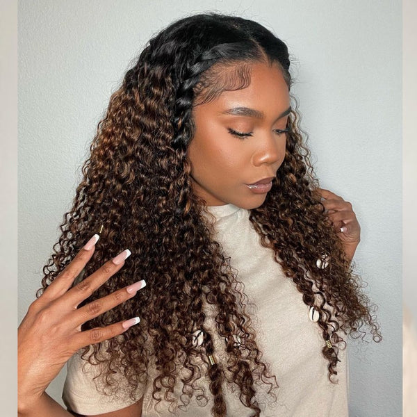 WOWANGEL Curly 13x6 Skinlike Real HD Lace Frontal Wig Ombre Brown Color
