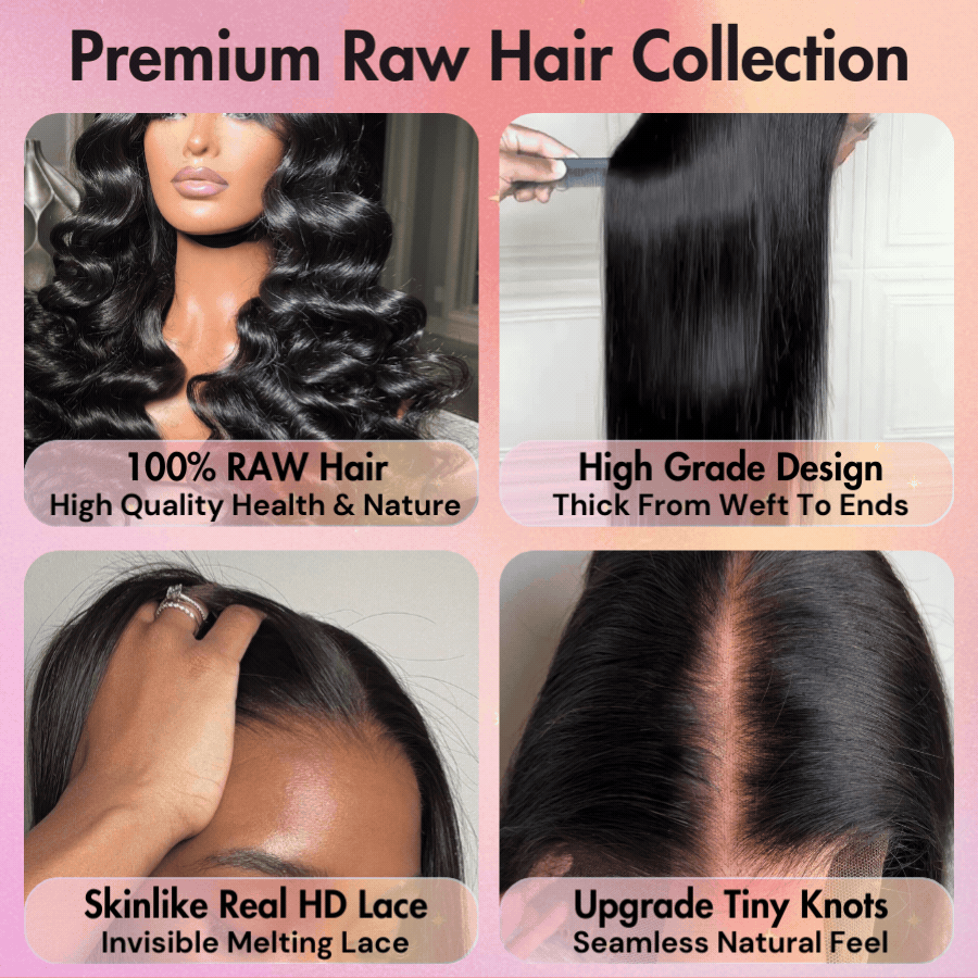 WOWANGEL Premium Raw Hair 13X4 HD Lace Frontal Wigs Straight Closure Wig