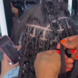 Braiding process using deep wave human hair extensions.