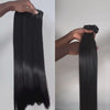 Side-by-side view of WOWANGEL Double Drawn Bone Straight Bundles showing sleek, 100% human virgin hair with uniform thickness and healthy shine.