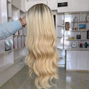 SERENA Ombre #60 Blonde Luxury Raw Hair 9X5 Lace Front Wigs Straight - wowangel