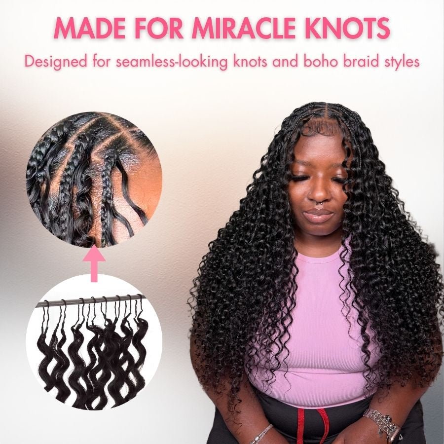 Summer Clearance | Deep Curly Pre-Separated Feather Crochet Human Hair Extensions for Miracle Knots Boho Braids - wowangel