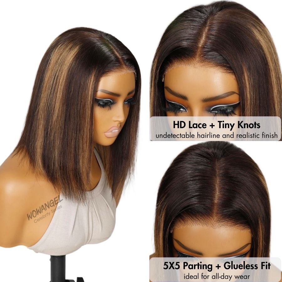 Summer Clearance | Highlight Straight BOB 5x5 Skinlike Real HD Lace Closure Wig - wowangel