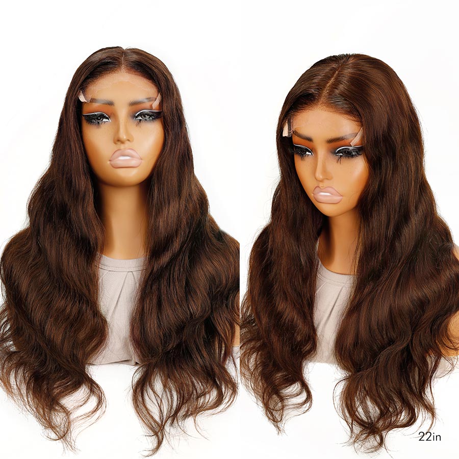 UK Shipping | 4 Brown 250% Density Skinlike Real HD Lace Closure Wig 5X5 Glueless Wig - wowangel