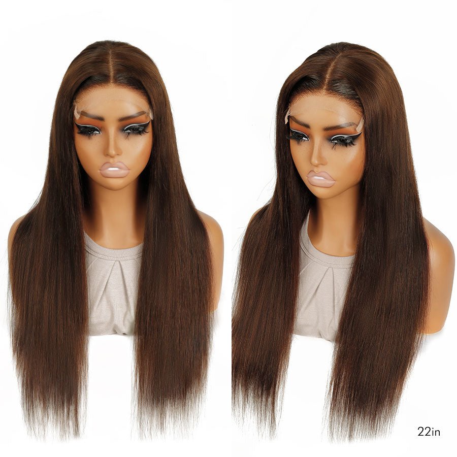 UK Shipping | 4 Brown 250% Density Skinlike Real HD Lace Closure Wig 5X5 Glueless Wig - wowangel