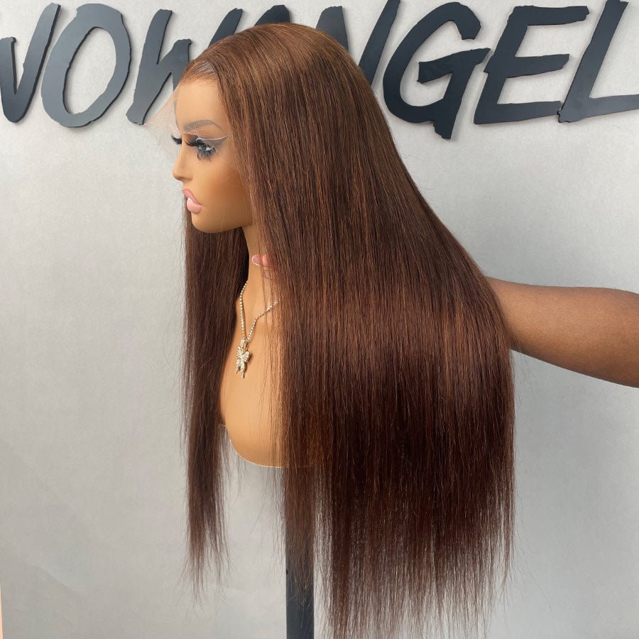 UK Shipping | Chestnut Brown 13X6 Skinlike Real HD Lace Front Wigs 250% Density - wowangel