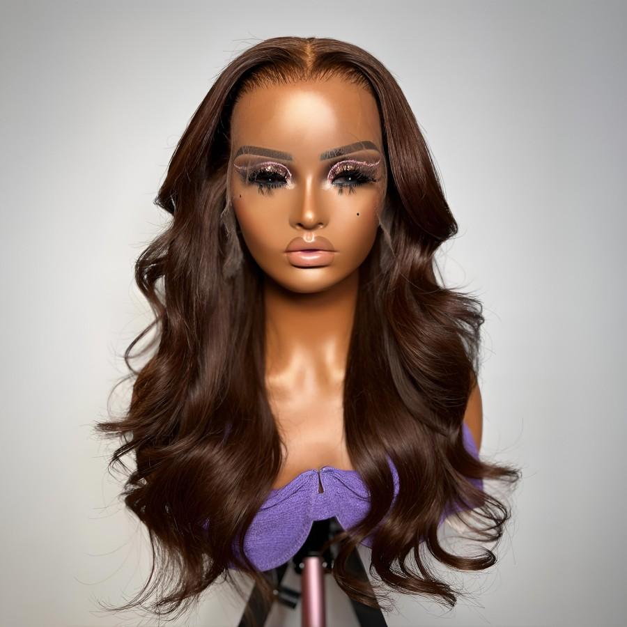 UK Shipping | Chestnut Brown 13X6 Skinlike Real HD Lace Front Wigs 250% Density - wowangel