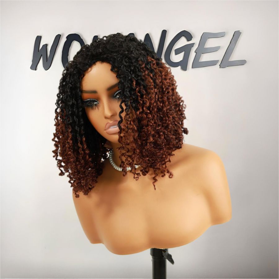 UK Shipping | Dark Brown Ombre Colour Half Wig Kinky Curly Seamless Flip Over Wigs Beginner Friendly - wowangel