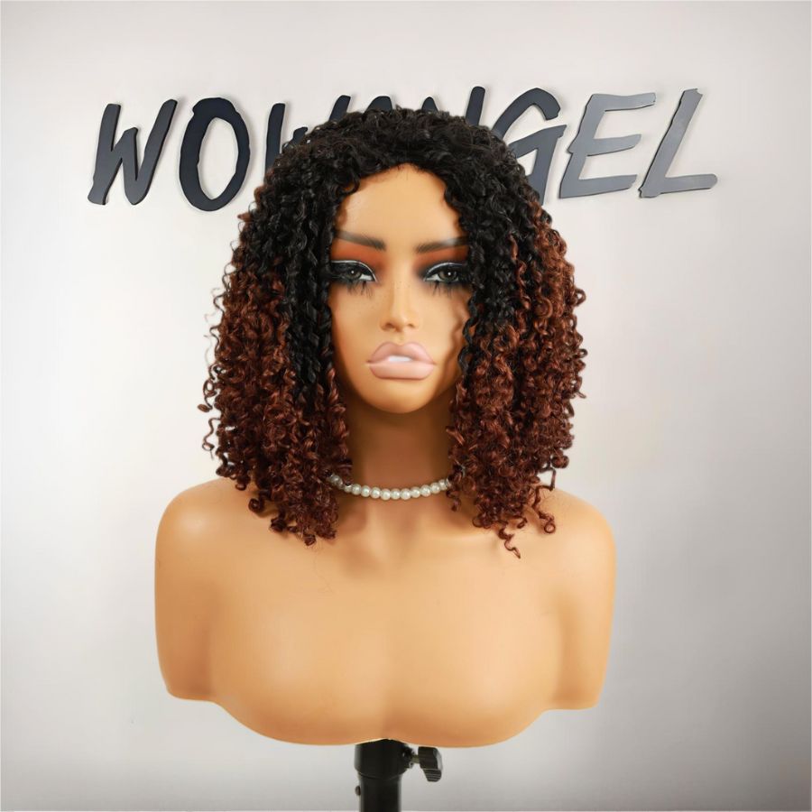 UK Shipping | Dark Brown Ombre Colour Half Wig Kinky Curly Seamless Flip Over Wigs Beginner Friendly - wowangel