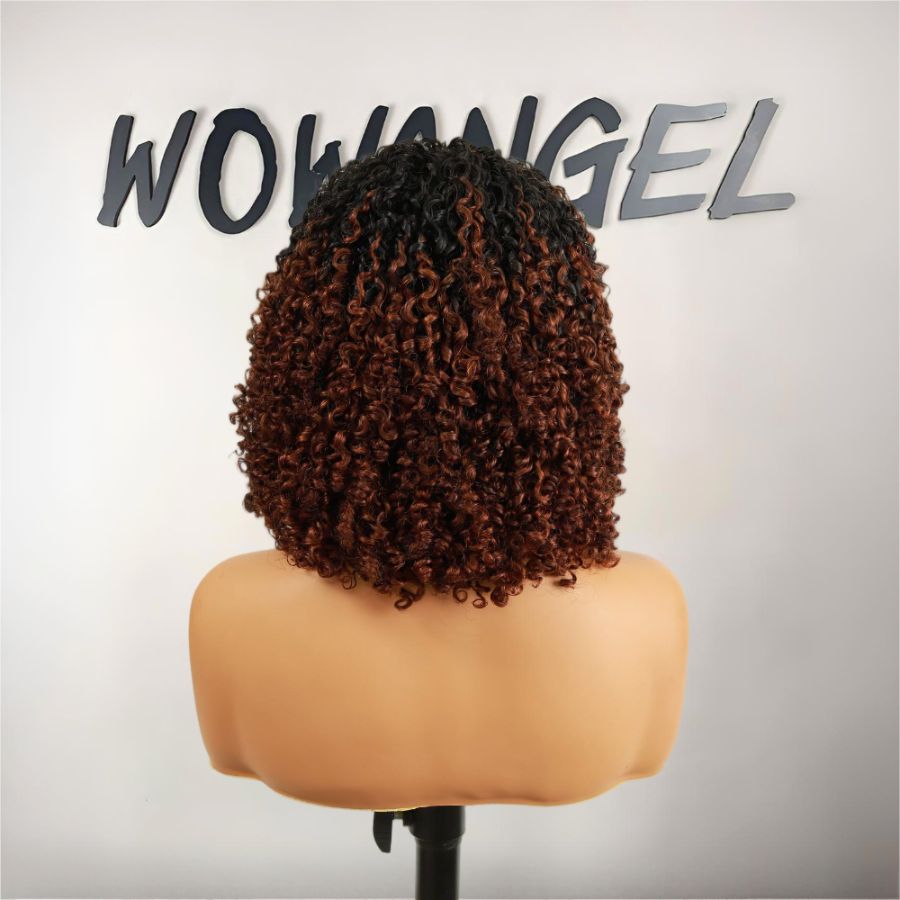 UK Shipping | Dark Brown Ombre Colour Half Wig Kinky Curly Seamless Flip Over Wigs Beginner Friendly - wowangel