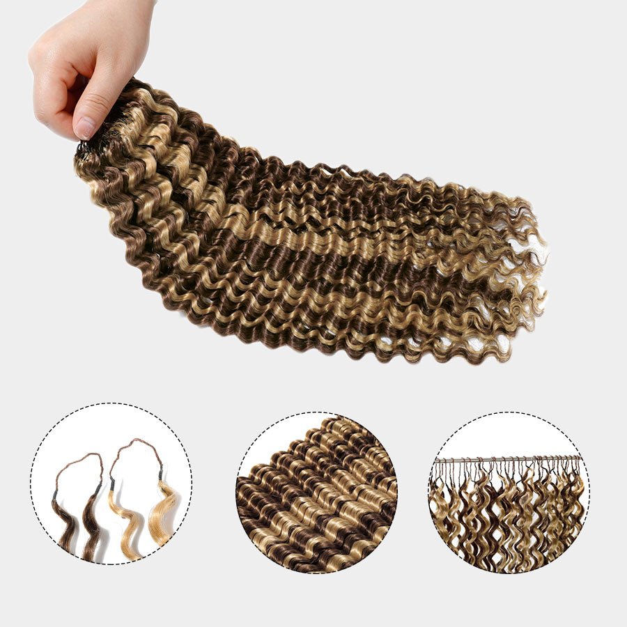 UK Shipping | Honey Blonde Highlight Pre-Separated Feather Crochet Human Hair Extensions for Miracle Knots Boho Braids Deep Wave - wowangel