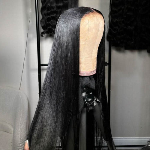 WOWANGEL Jet Black 13X6 HD Lace Full Frontal Wig Straight Clean Hairline