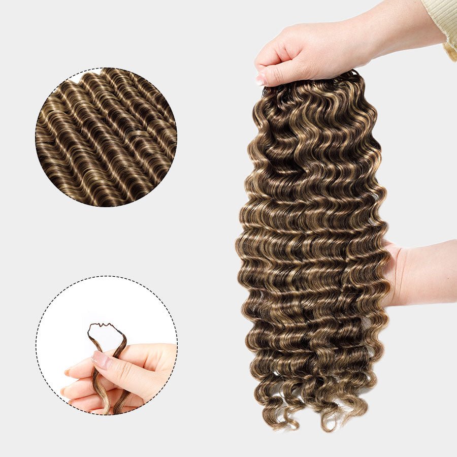 UK Shipping | Loose Deep Wave Blonde Highlight Pre-Separated Feather Crochet Human Hair Extensions for Miracle Knots Boho Braids - wowangel