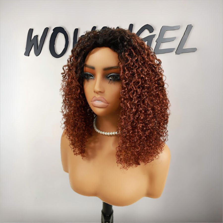UK Shipping | Reddish Brown Ombre Colour Half Wig Curly Seamless Flip Over Wigs Beginner Friendly - wowangel