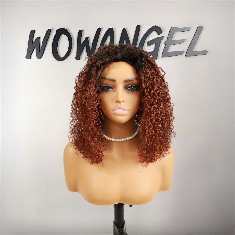 UK Shipping | Reddish Brown Ombre Colour Half Wig Curly Seamless Flip Over Wigs Beginner Friendly - wowangel