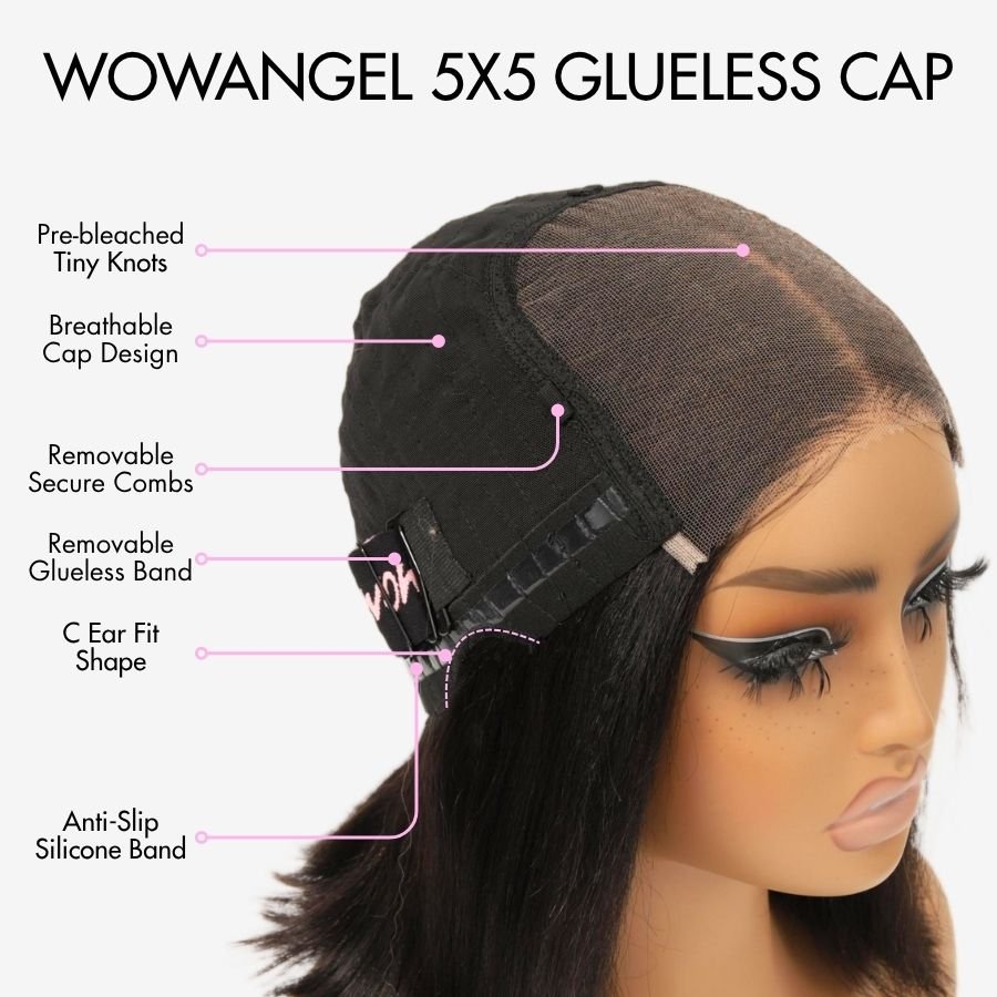 UK Shipping | Wear & Go Glueless Bob Wig 5x5 Straight HD Lace Closure Wig - wowangel