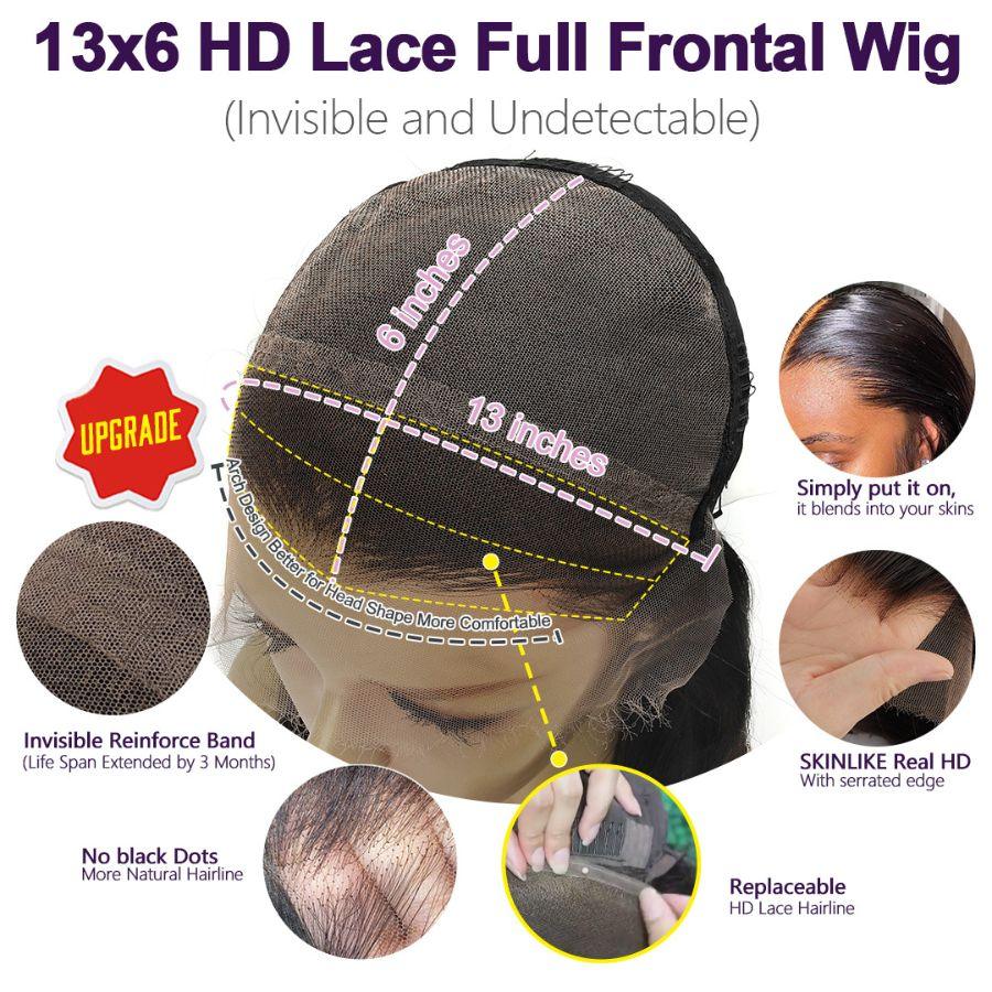 Upgrade 13X6 Full Frontal Skinlike Real HD Lace Wig Body Wave Pre Plucked Hairline - wowangel