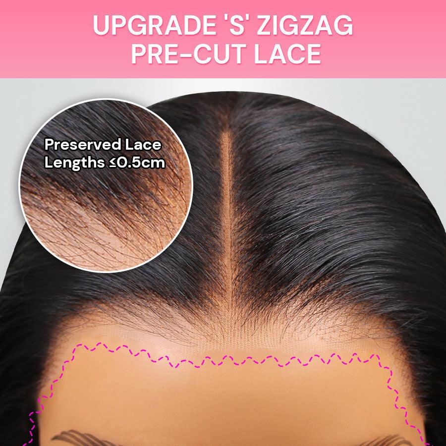 Close-up of 'S' zigzag pre-cut lace on wig