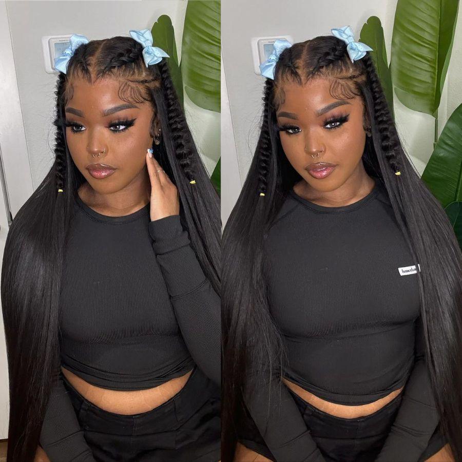 Model wearing braided 13X6 lace front wig