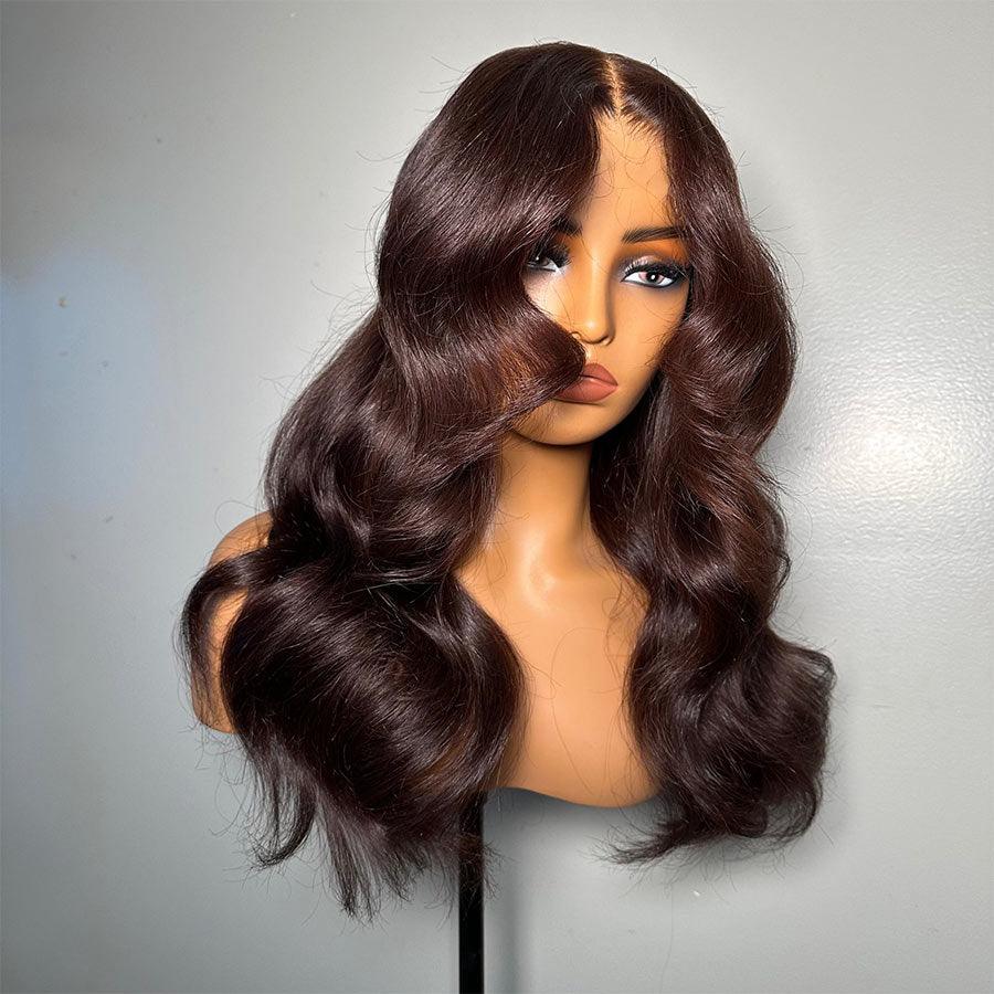 Dark reddish brown 13X6 lace front wig on mannequin