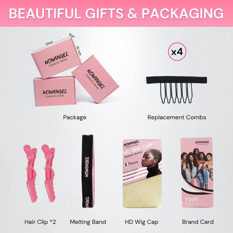 Wowangel wig packaging and included accessories.