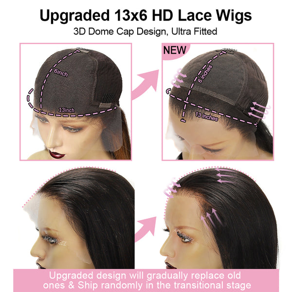 WOWANGEL Jet Black 13X6 HD Lace Frontal Wigs Body Wave Closure Wig