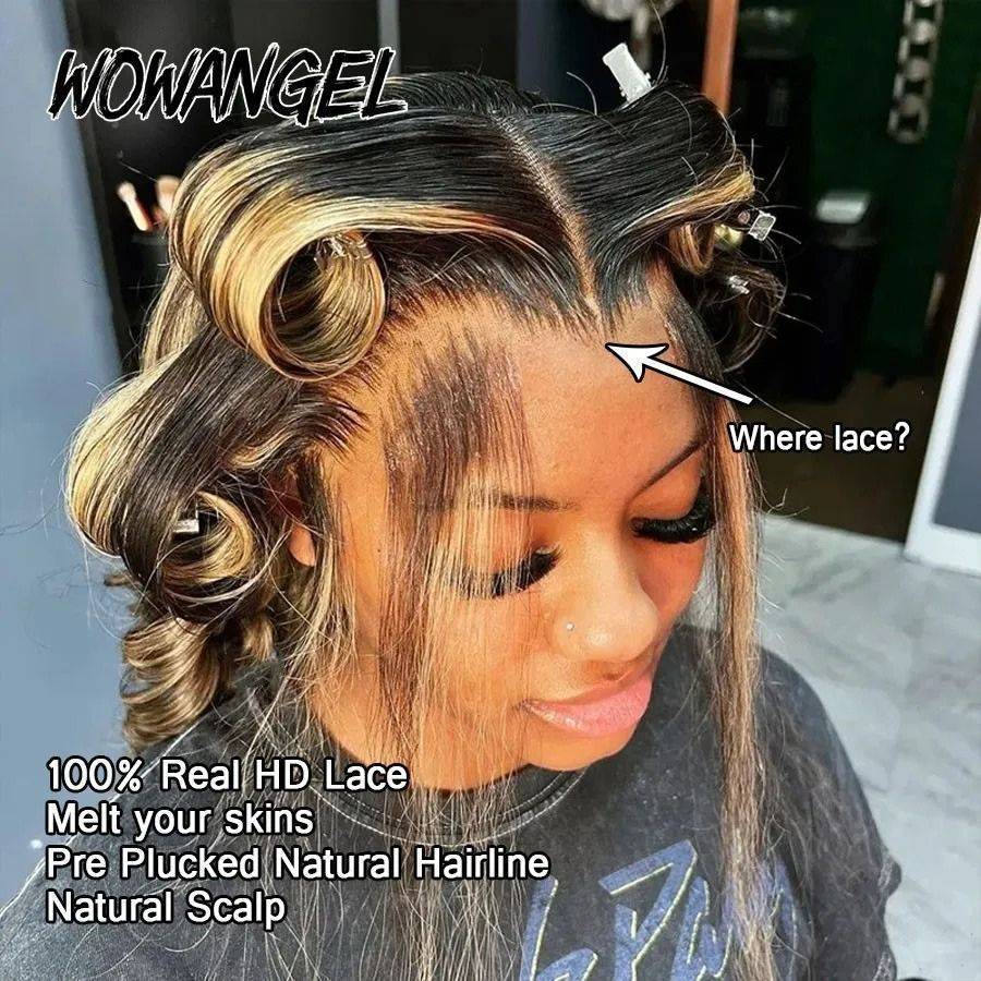 USA Shipping | 1B27 Highlight 13x6 Skinlike Real HD Lace Front Wig 250% Density - wowangel