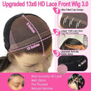 USA Shipping | 250% Density Jet Black Color 13X6 HD Lace Front Wigs Body Wave - wowangel